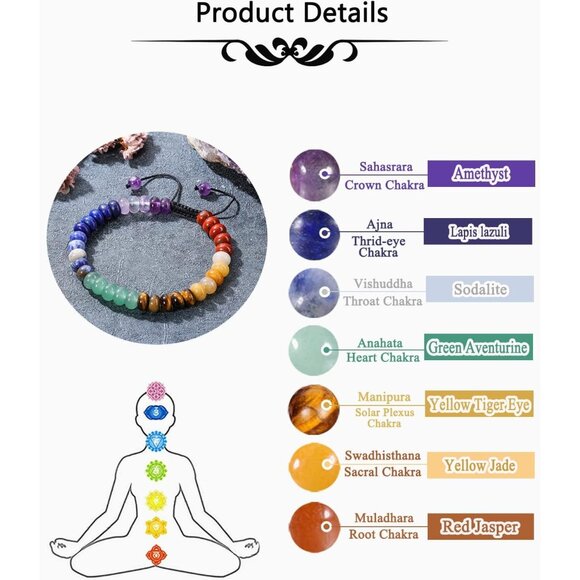 7 Chakra Crystals Yoga Stone Bead Chakra Relax Bracelet for Womens Mens - Picture 6 of 7